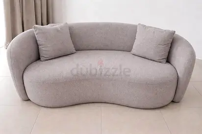 Curved Modern 2-Seater Sofa in Light Grey (Good Condition)