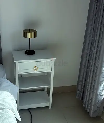 White Wooden Bedside Table with Drawer and Shelves and lamp (set of 2)