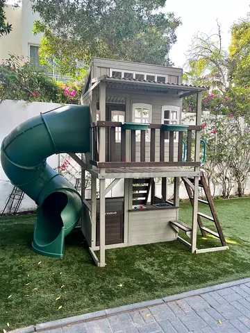 Premium KidKraft Wooden Playhouse w/ Spiral Slide | 2-Level Outdoor Set