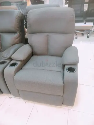 Gray Fabric Recliner Armchair with Cup Holders