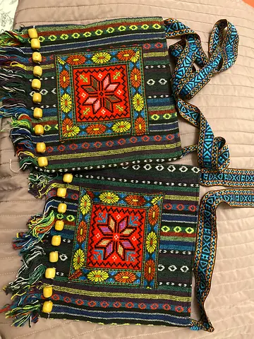 Pair of Handwoven Embroidered Boho Crossbody Bags with Bead Fringe