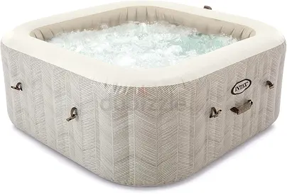 PureSpa Chevron Deluxe Square 4 Seater Inflatable Hot Tub, 140 Jets, Heating, PVC,175 x 175 x 71 cm
