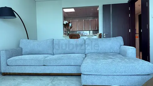 Light Grey Fabric L-Shaped Sofa with Chaise (Good Condition)