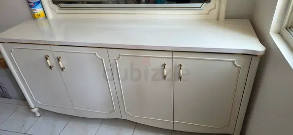 White Sideboard / Storage Cabinet - 4 Doors, Classic Design