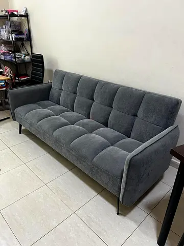 Grey 4-Seater Fabric Sofa - foldable as slandind and bed positions - 2mtr length