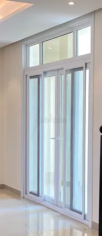 White Sliding Glass Patio Door with Fixed Transom - Good Condition