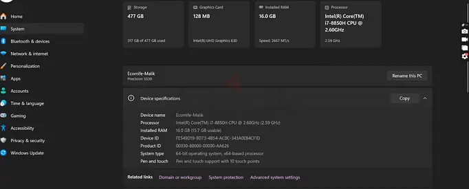 Dell laptop core-i7 8th gen