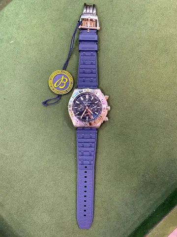 Breitling Chronometre Mens Chronograph Master Copy Watch with Blue Rubber Strap