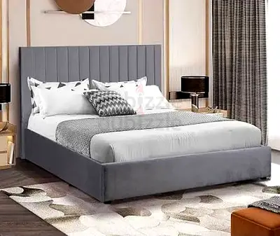 Brand New Grey Upholstered Queen size Bed Frame with Padded Headboard