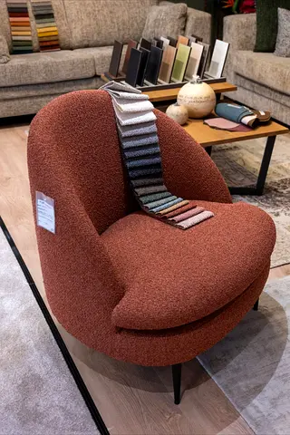 Modern Curved Bouclé Accent Chair - Rust Orange