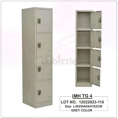4-Door Grey Metal Locker - L45 x W40 x H183 cm (Office/School Storage)
