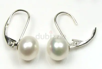Classic White Pearl Drop Earrings with Leverback Hooks. Real natural akoya pearl.