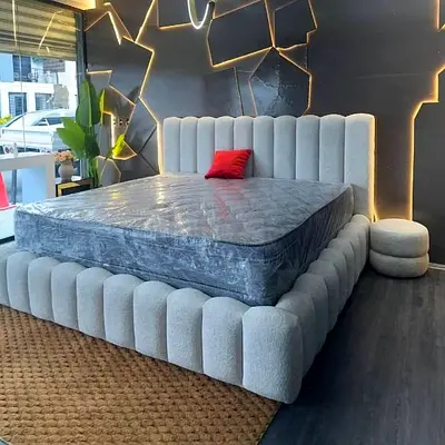 Modern Plush Upholstered King Bed Frame with Headboard and Low Profile Base