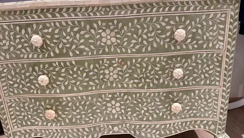 Handcrafted Inlay Bone Dresser and 2 side tables - Sage Green