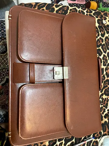 JackChris Brown leather briefcase with multiple compartments — good condition