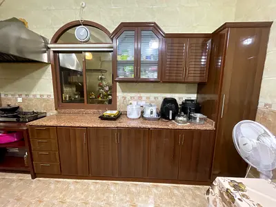 Dark Wood Kitchen Cabinets with Overhead Storage - Full Set