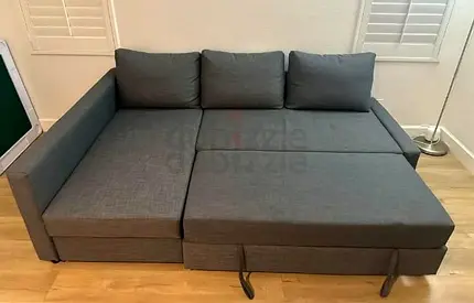 Convertible Grey Fabric Sofa Bed - Comfortable L‑Shaped Sectional