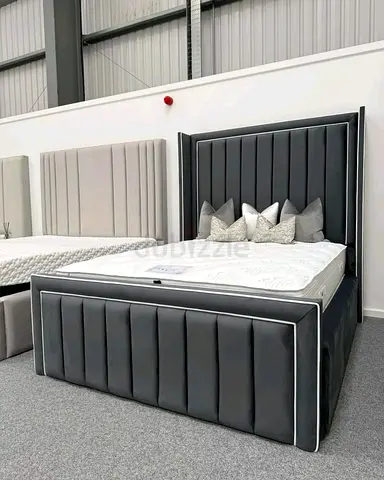 Dark Grey Upholstered Bed Frame with Padded Headboard
