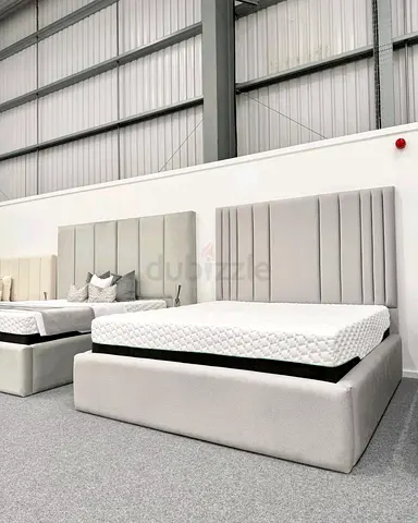 Light Grey Upholstered Bed Frame with Padded Headboard - Double/Queen