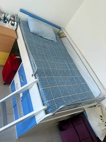 Kids bunk bed 2 beds with removable ladder storage drawers and safety rails - good condition