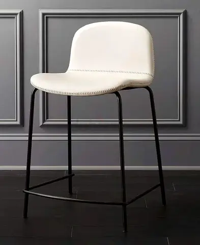 Modern White Upholstered Counter Stool with Black Metal Legs
