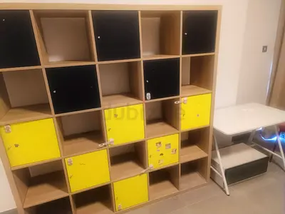 Wooden Cubby Storage Shelf with Lockable Yellow  Black Doors (5x4)