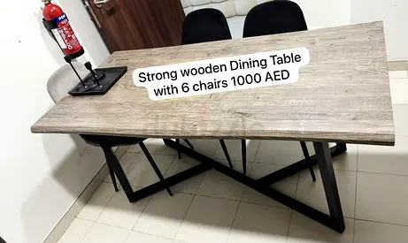 Solid Wood Dining Table with 6 Chairs - 1000 AED