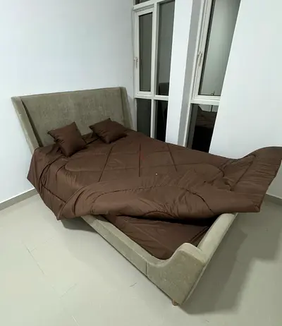 West Elm Queen Bed Frame + NEW Mattress – Grey-Olive Green