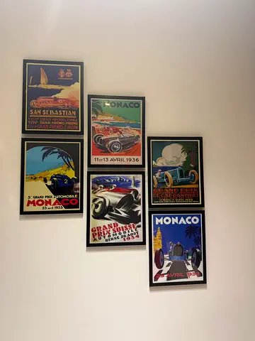Set of 9 Vintage-Style Monaco  Classic Car Travel Posters (Framed)(handmade)