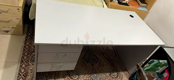 White Office Desk with 3 Drawers - Good Condition