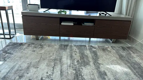 Wall-mounted TV Console / Entertainment Unit - Dark Wood, Long Low Profile