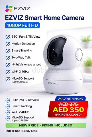 EZVIZ 1080P Smart Home Camera (Pan  Tilt) - Wi‑Fi, Night Vision, Two‑Way Talk