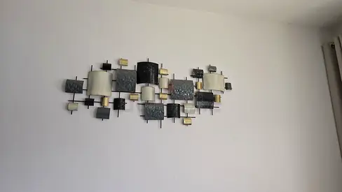 Modern Abstract Metal Wall Art Sculpture - Black, Gold  Cream