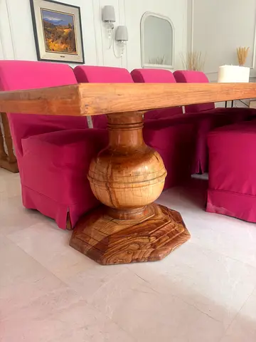 Solid Wooden Dining Table with Carved Pedestal Base - Large