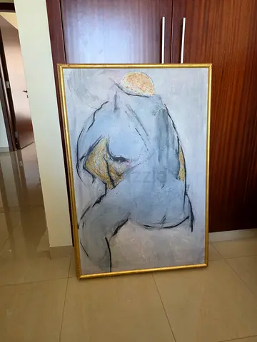 Abstract Framed Modern Painting — Female Form in Neutrals