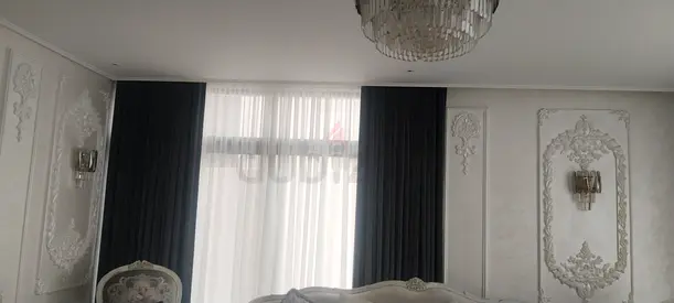 Pair of dark grey blackout curtains with sheer liners (ready to hang)