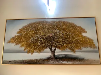 Large Framed Golden Tree Canvas Painting - Ready to Hang