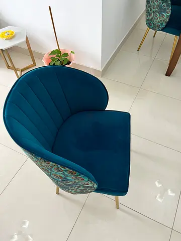 Velvet Teal Accent Armchair with Patterned Sides for Dining Table, Quantity -6