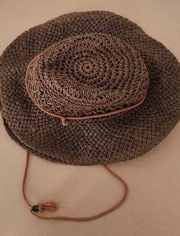 Handmade Woven Straw Sun Hat with Chin Cord