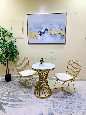 Gold Wire Bistro Set with Marble-Top Table (2 Chairs)