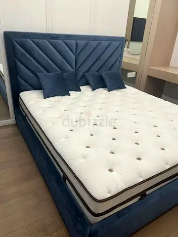 Blue Velvet Upholstered Bed Frame - Good Condition