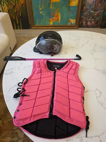 Childrens Pink Riding Helmet and Protective Vest Set