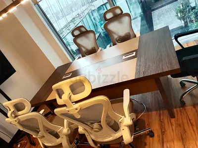 4-Person Executive Meeting Table with Ergonomic Office Chairs - Good Condition