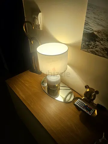 Bedside Table Lamp with Fabric Shade (White) - Good Condition