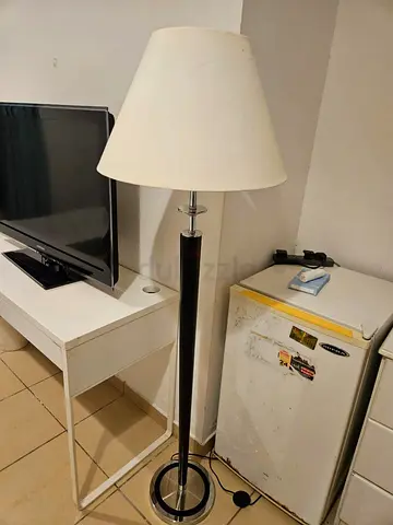 Stunning Black and Chrome Floor Lamp with White Shade