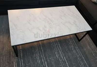 Rectangular Marble-Effect Coffee Table with Black Metal Legs