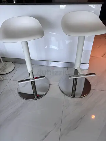 Set of 2 Modern Adjustable White Bar Stools with Chrome Base