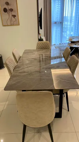 Marble Top Dining Table with 6 Upholstered Chairs