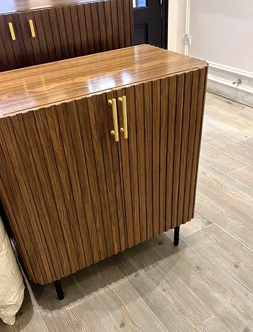 Set of 2 Wooden Two-Door Cabinet with Ribbed Front and Brass Handles