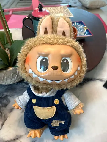 Cute ORIGINAL LABUBU vintage-style monster doll in overalls — good condition